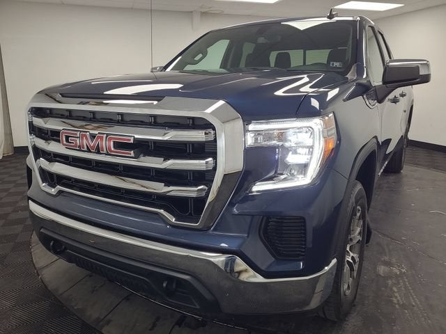 2021 GMC Sierra 1500 SLE in Pacific Blue Metallic — front three-quarter view